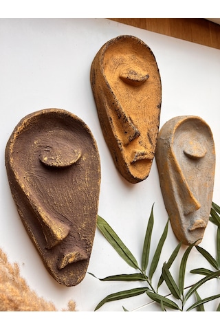 Özel Tasarım El Yapımı Heykel Soyut Yarım Yüz Maske 3'lü Set, Duvar Dekor, Yılbaşı, Noel Hediyesi