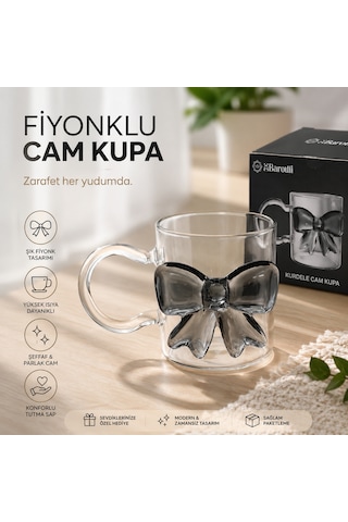 Fiyonk Detaylı Şeffaf Cam Kupa