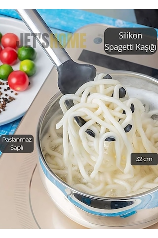 Silikon Spagetti Kaşığı Paslanmaz Çelik Saplı 32 Cm Siyah