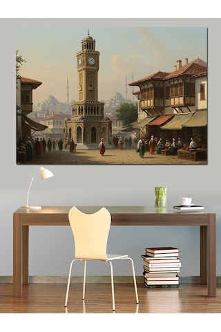 Osmanlı İsmir Saat Kulesi Dekoratif Kanvas - Mdf Ahşap Tablo