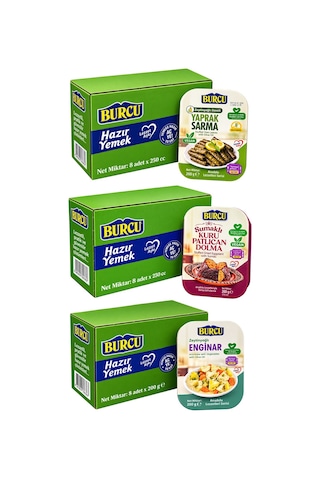 Burcu Zeytinyağlı Yaprak Sarma - Enginar - Kuru Patlıcan Dolma 200 Gr 24 Lü Set