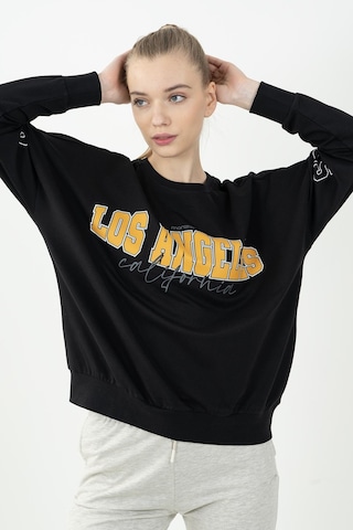 Maraton Sportswear Oversize Kadın Bisiklet Yaka Uzun Kol Basic Siyah Sweatshirt 22168-siyah Siyah