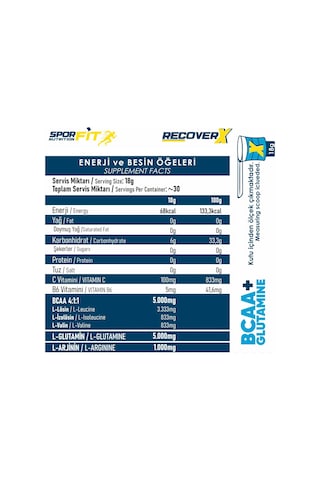 Sporfit Nutrition Recoverx Bcaa Amino Asit Tozu + L-glutamine 540 Gr Glutamin 30 Servis Karpuz + Shaker + Protein Kahve Hediyeli
