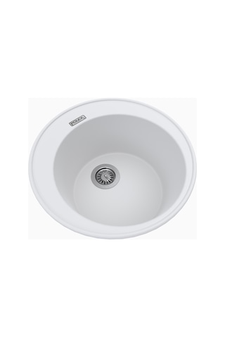 Polex Cristalüx Granit Evye P-06 Beyaz Tezgah Altı Ve Tezgah Üstü Oval Mutfak Evyesi 51.5x51.5 CM