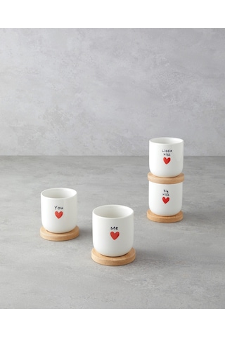 English Home Lovely Stoneware 8 Parça 4 Kişilik Fincan 150 Ml Kırmızı Kırmızı