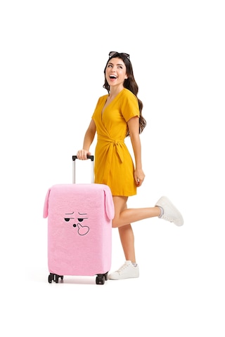 Pabtex Pababo Şaşkın Yüz Desenli Bavul-valiz Koruyucu Kılıf Kabin Boy Pembe