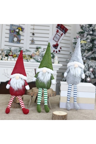 Xiyyadms Kırmızı Uzun Bacaklı Parçalı Yüzsüz Bebek Noel Figürü - Pencere Süsü Ve Ev Dekorasyon Aracı