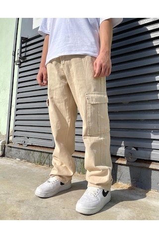 Bpm Premium Baggy Kargo Pantolon Bej 001