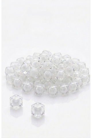 Küp Kübik Kristal Boncuk 10 Mm Janjanlı Akrilik Boncuk Takı, Çanta Boncuğu 50 Gr Beyaz