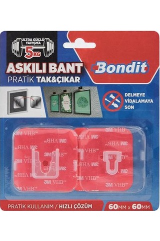 Bondit Askılı Tak Çıkar Bant - Şeffaf - 6x6 Cm