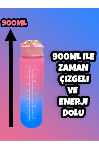 Motivasyonel Su Matarası Pembe Suluk 900ml Spor Salonu Su Şişe... Pembe