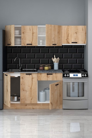 TİNO 200 CM ÇELİK EVYELİ HAZIR MUTFAK DOLABI, MODERN DETROİT MUTFAK ÜNİTESİ, MUTFAK DOLABI SETİ