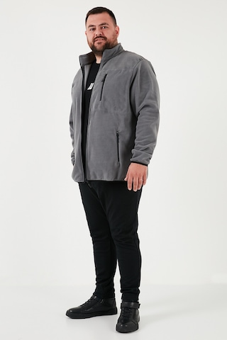 Buratti Regular Fit Dik Yaka Fermuarlı Büyük Beden Polar Erkek Hırka 5906028B Gri