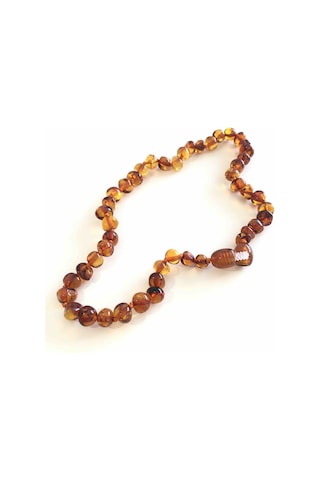 İpek Kehribar Litvanya Sertifikalı Baltık Kehribar Kolye Bebek Kolyesi Diş 0-3 Yaş 33 CM Kahverengi