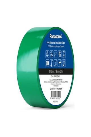 Panasonic Fr Pvc Elektrik İzolasyon Bandı Yeşil 20m 1.80cm X 0,125mm - 8 Adet