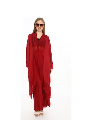 Bohem Stil Italyan Ipek Detaylı Oversize Kap Bluz- Wes Pantolon Takım-8863 Bordo