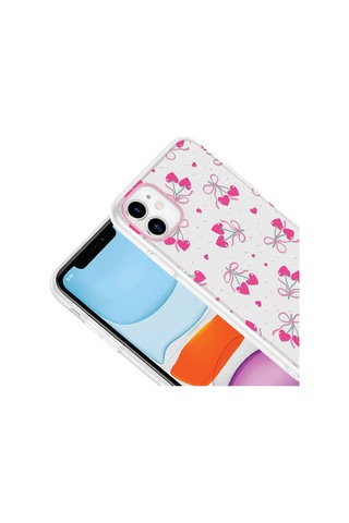 Apple Uyumlu iPhone 11 Kılıf Kamera Korumalı Desenli Zore Klip Kapak - Kalpli Kiraz -