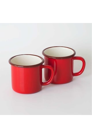 2'li Emaye Kupa Kırmızı Kırmızı