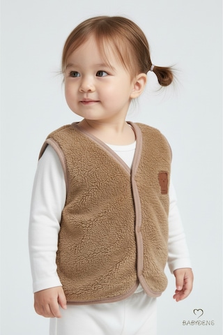 Babyden's Welsoft Kız Bebek Çocuk Çıtçıtlı Yelek Yumuşak Dokulu,ayıcık Armalı,peluş Bebek Yeleği Kahverengi