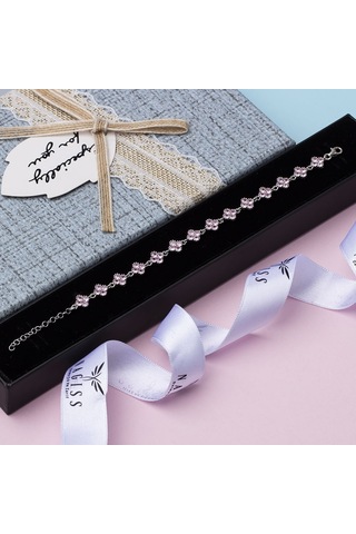 Yonca Model Pembe Zirkon Taşlı 925 Ayar Gümüş Kadın Bileklik Gümüş - Rodyum