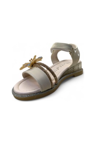611 Kız Çocuk Çiçek Taşlı Sandalet Krem