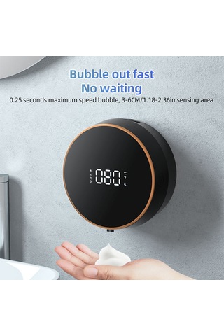 Vkemall Otomatik Köpük Sabun Dağıtıcı, 300ml, Ipx5 Suya Dayanıklı, 3 Seviye Ayar, Tam Ekran Göstergeli, Duvar Montajlı, 2000mah Pil, El-yıkanma-şampuan-alabalık Yıkama İçin Siyah Siyah