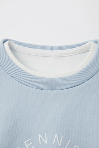 Magu Kız Çocuk Pamuklu Mavi Baskılı T-shirt Ve Şort Takım - Kontrast Şerit Detaylı Mavi