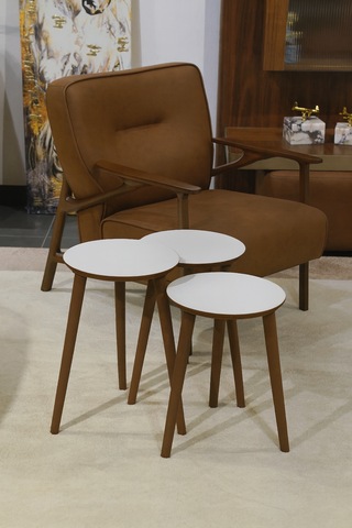 Madrid 3'lü Zigon Sehpa %100 Mdf Yuvarlak Beyaz