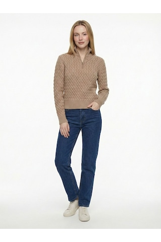 Regular Long Crop Kadın Kazak Camel