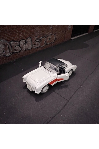 Nostaljik Metal Çek Bırak Beyaz 1957 Chevrolet Corvette Araba Kapılar Açılır Diğer