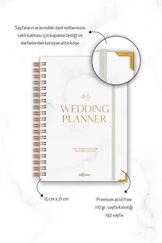 Düğün Planlayıcısı Altın Köşeli  Ajanda Luxury Wedding Planner Altın - Beyaz