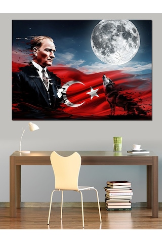 Ahşap Tablo Atatürk Ve Ay Yıldızlı Bayrak