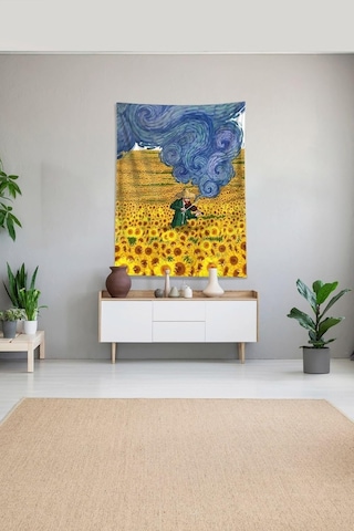 Pelangi Çok Renkli Van Gogh Papatya Tarlası Leke Tutmaz Kadife Kumaş Duvar Örtüsü Duvar Halısı Tapestry Dwll417,
