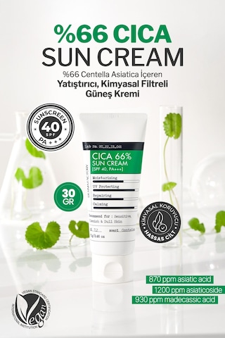 Derma Factory %66 Centella Asiatica İçeren Yatıştırıcı Güneş Kremi Derma Factory Cica Sun Cream sp40 pa+++ 30gr