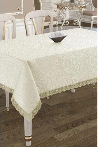 Gülce Dantelli Yemek Masası Örtüsü Krem 160X220
