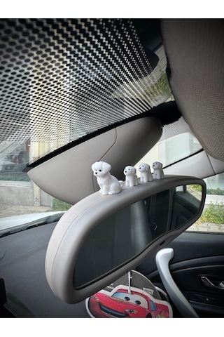 4 Parça Sevimli Köpek Ailesi Dikiz Aynası Süsü - Dekoratif Obje Torpido Süsü Oto Aksesuar