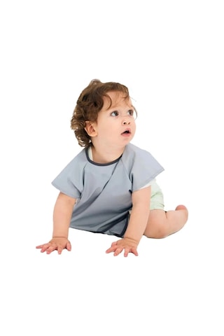 Kısa Kollu Su Geçirmez Bebek Mama, Oyun Ve Aktivite Önlüğü Gri