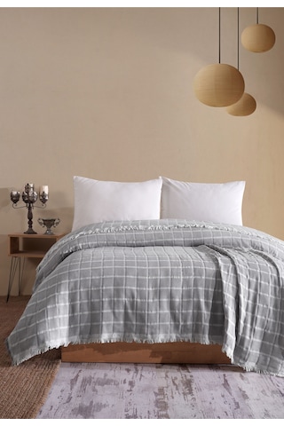 Miracolo Home Müslin 4 Katlı Yatak Örtüsü Pike Çift Kişilik Pamuklu Çift Kişilik 200x230 Gri