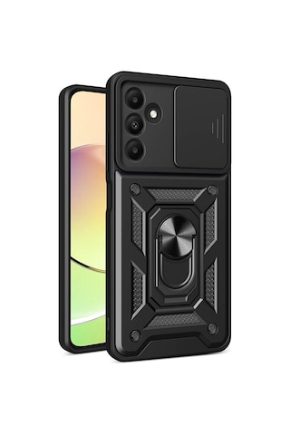 Samsung Uyumlu Galaxy A15 Kılıf Magnetik Standlı Kamera Korumalı Zore Sürgülü Vega Kapak Siyah