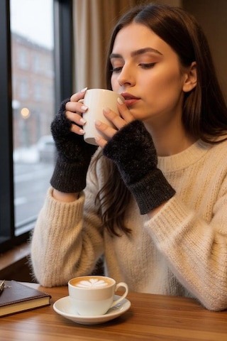 Kadın 1 Çift Kışlık Parmaksız Termal Esnek Polarlı Peluş Eldiven Siyah