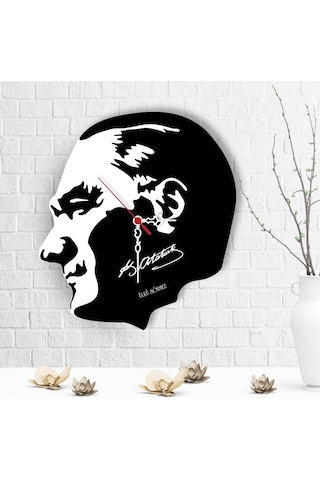Kişiye Özel Atatürk Tasarımlı Ahşap Duvar Saati - 6 Çok Renkli