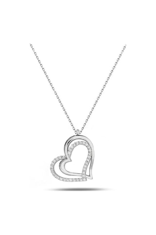 Brezza Lusso Jewelry Diamond Model Special Çift Kalp Kadın Gümüş Kolye 45 CM 45 CM