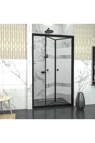 Tekno Duş Black Corina Akordion Kumlamalı Cam Duşakabin Şeffaf