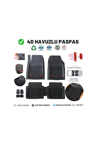 Volkswagen Polo 6r 2013 Uyumlu 4 Cm Derin Havuzlu 5 Parça Set 3d Paspas Takımı Siyah