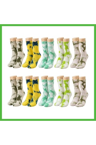 Vaveni Unisex Batik Desenli Çorap 10'lu Set Pamuklu Renkli Uzun Soket Dikişsiz Nefes Alan Günlük Spor Çorabı Arz Çok Renkli