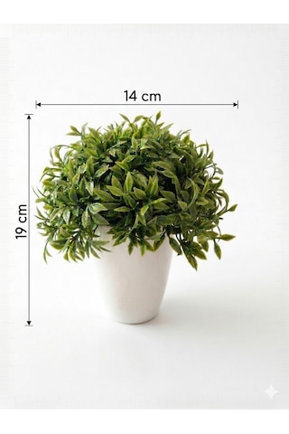 Mini Porselen Saksıda Yapay Fesleğen Çiçeği Yeşil