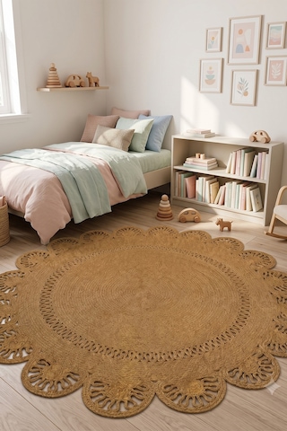 Jüt Hasır Yuvarlak Kilim Halı Yolluk Dekoratif Örgü Halı Doğal Görünümlü Bohem Kilim Salon Oturma Odası Balkon Mutfak Yatak Odası Koridor 7233bambu