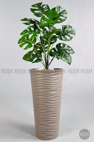 Biçiçek Yapay Monstera Deve Tabani Bi̇tki̇si̇ 130 Cm Mocha Kumsal Saksıda