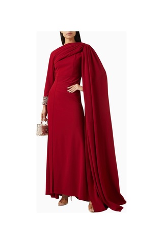 Ac By Aanchal Chanda Embellished Cape Işlemeli Pelerinli Kadın Elbise Kırmızı