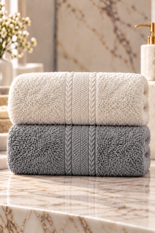 Puffy 2 Adet %100 Bambu Renkli Çavuş Desenli Ultura Yumuşak 50x85 Cm Havlu / Yüz Havlusu / Saç Havlusu / Çeyiz Seti Antrasit